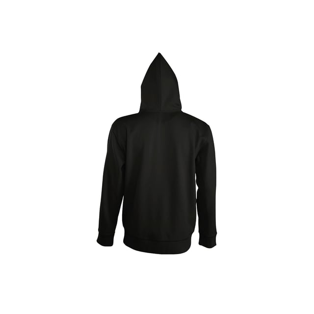 Brushed fleece backing. Drop shoulder style. Jersey lined hood with flat drawcord. Taped back neck. Full length covered zip. Front pouch pockets. Ribbed cuffs and hem. Fabric weight: 280 gsm. Material: 50% cotton/50% polyester. Chest (to fit): S(36/38), M(38/40), L(41/42), XL(43/44), XXL(45/47), 3XL(47/49).