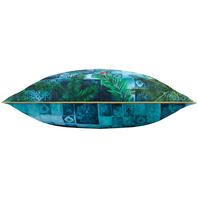 Elevate your outdoor space with the Majorelle Leopard Moroccan Piped Outdoor Cushion, a masterpiece of luxury and detail. This cushion features a hand-painted design capturing a majestic leopard gliding through the serene waters of a Moroccan Riad, framed by intricate tiles and lush palms. The soft-touch material, specially treated for outdoor durability, promises both style and resilience. Matching piping adds a refined finish, ensuring every detail is considered. Ideal for those who cherish artisanal craftsmanship and seek elegance in their surroundings, this cushion transforms any setting into an oasis of calm and sophistication.