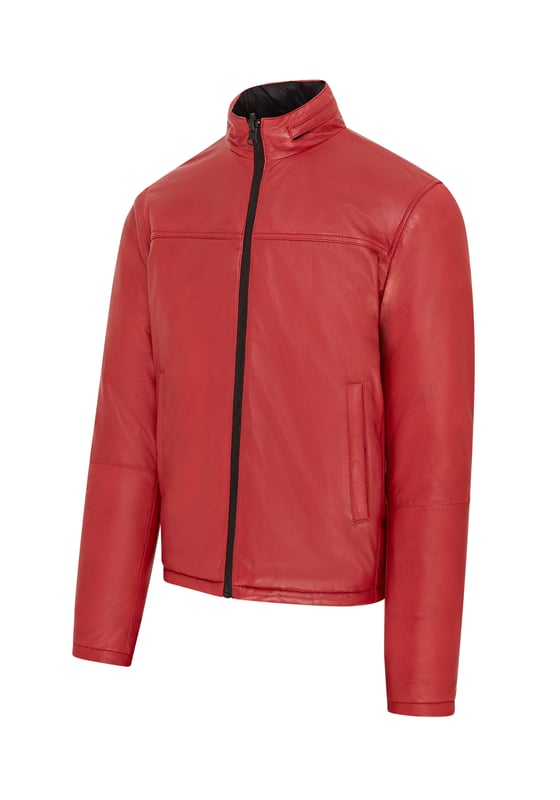 Experience the perfect blend of style and versatility with this premium reversible jacket. Crafted from 100% lamb nappa leather, it features a bold red exterior and a sleek black interior, allowing you to switch effortlessly between two distinct looks. Designed for comfort and durability, this lightweight jacket is perfect for making a statement while maintaining practicality.

Reversible design - Red and Black
Made from premium lamb nappa leather for luxury and durability
Lightweight and comfortable for everyday wear
Sleek and versatile style for multiple occasions
A must-have for modern, fashion-forward wardrobes