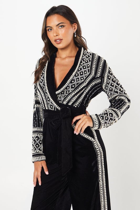 Velvet wrap jumpsuit on sale