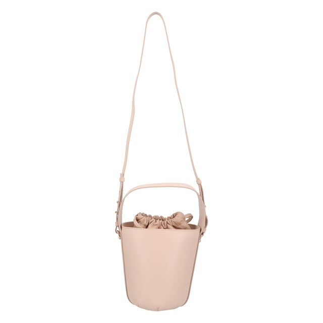 Size: Approx. 18cm (top x 13cm (bottom x 19cm (height x 13cm (width
Handle length: Approx. 37.5cm (handle width: Approx. 5cm, shoulder length: Approx. 106-120.5cm

Material: Leather
Opening type: Drawstring
Interior style: 1 open pocket, no internal dividerMeasurments:  width: 130 mm height: 190 mm strap length: 1060-1205 mm handle drop: 375 mm