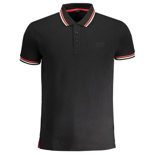 Blijf comfortabel en modieus in dit poloshirt uit de Cavalli-klasse., Kraag, Korte mouwen, 100% katoen, Normale pasvorm, Valt normaal, Zwarte polo