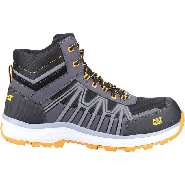 Caterpillar Charge PU/Mesh/TPU Black/Orange Hiking Boots The Charge S3 is a non-metallic safety hiker with a composite toe and an SRC rated slip resistant rubber outsole.