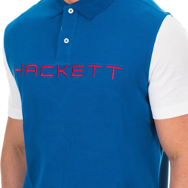 Short sleeve polo Hackett London.
 Lapel collar with ribbed finish.
 Half button closure.
 Signature embroidery at the top of the front.
 Comfortable and breathable fabric.
 Design with contrast sleeves.
 Seams seen in tone.
 Composition: 100% cotton
 Care:
Wash maximum at 30ºC.
 - Iron at medium temperature, max. 110ºC.
 - It is not allowed to use a dryer.
 - Do not use bleach.
 - Does not support dry cleaning.
