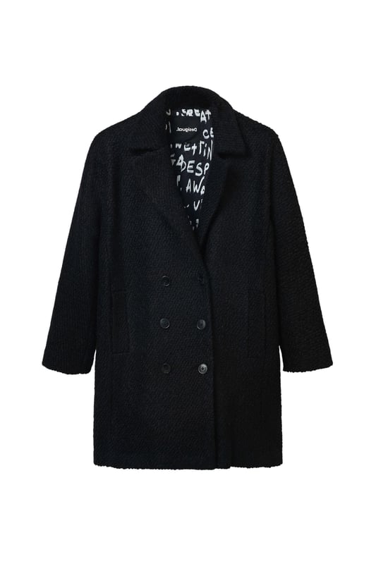Merk: Desigual   Geslacht: Dames   Type: Jassen   Kleur: Zwart   Patroon: Effen   Kraag: Revers   Sluiting: Knopen   Zakken: Zijzakken   Seizoen: Herfst/winter