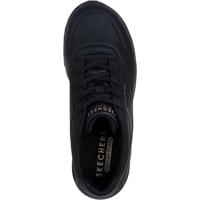Level up your sneaker game with cushioned comfort wearing Skechers Street Uno Lite Work. This stretch-laced fashion sneaker features a synthetic duraleather upper with a platform wedge cushioned midsole and a Die-Cut Skechers Memory Foam insole.