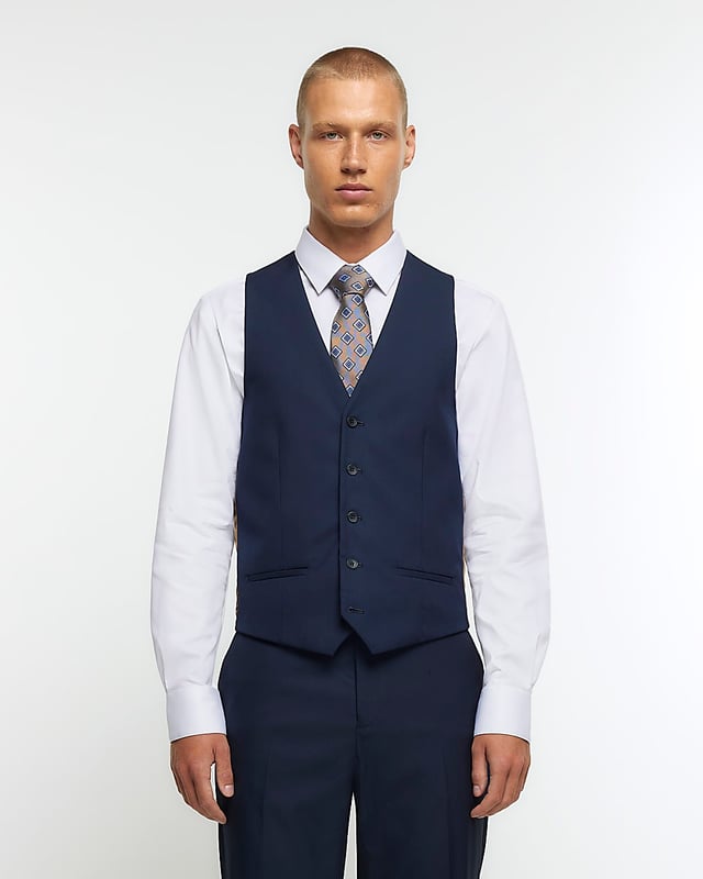 Two-Tone, Button fastening, V hem, Front welt pockets, Lined, Adjustable back fastening, Skinny fit, Our model wears a UK 40R and is 185.5cm/6'1'' tall, Made with at least 30% recycled material