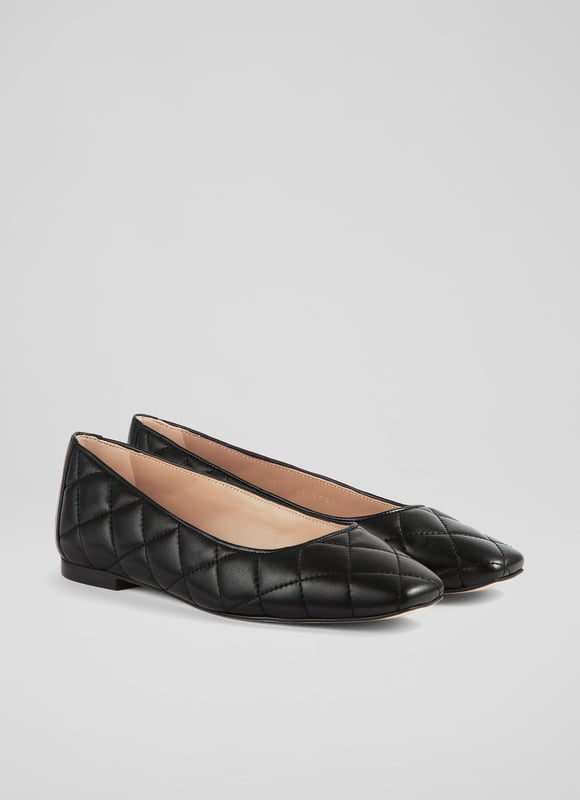 LK Bennett Carolina Flats, Black Every wardrobe needs a chic pair of flats, and our Carolina ballerinas have an elegant feel thanks to their classic quilting. Crafted in Spain from black quilted nappa leather, they have a square toe, a sleek silhouette and a slight heel. Wearable and with minimalist appeal, pair them with tailored trousers or jeans for an understated everyday look.