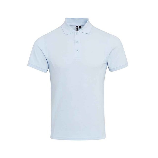 Double piqu knit. Easy care fabric. Coolplus wicking yarn.  finish. Snag crease and shrink resistant. Quick dry. Semi-fitted. Knitted bound collar and cuffs. Three self colour button placket. Side panels. WRAP Certified Production. Materials: 100% Coolplus polyester.