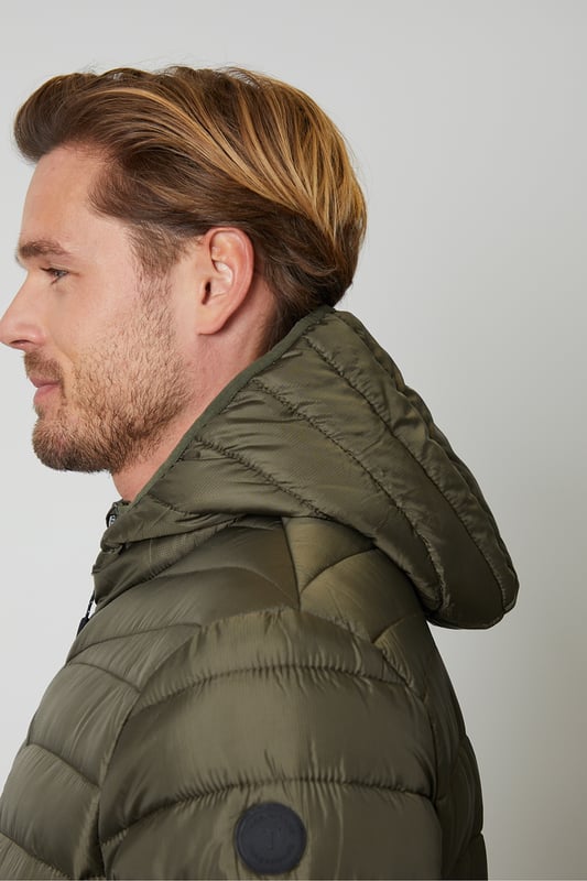 Khaki Matte Finish Padded Hooded Jacket