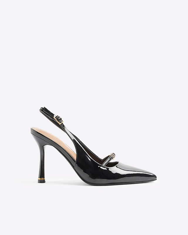 River Island Womens Court Shoes Black Patent Strap Heeled