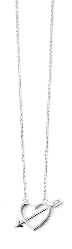 Elements Silver Ladies Rhodium Plated Arrow Through Heart Necklace of Length 41-46cm<li>Genuine rhodium plated sterling silver<li>Necklace length 41cm with a 5cm extender<li>Bolt ring clasp<li>Pendant width 1.55cm<li>Comes complete with branded packaging