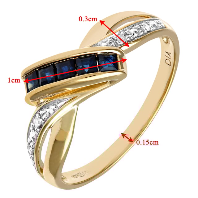 Oro blanco de 9 quilates (375): 2,7 g; # Diamante: 0,02 ct; # Zafiro: 0,28ct