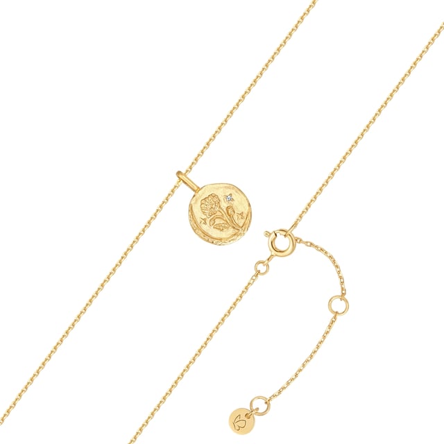 Do you want an accessory that reflects your personality? Then you're in the right place with the birth flower necklace from the Glanzstücken München label. Just as the wild natural beauty of the poppy in a vase withers in an instant, August children need their freedom. The floral zodiac sign is embossed as a detailed, sculptural relief into a round pendant and decorated with a glittering zirconia crystal. The delicate anchor chain with extension piece and spring ring clasp can be quickly and easily adjusted in length. The chain and pendant are made of sterling silver and refined with the classic precious metal shade of yellow gold.
