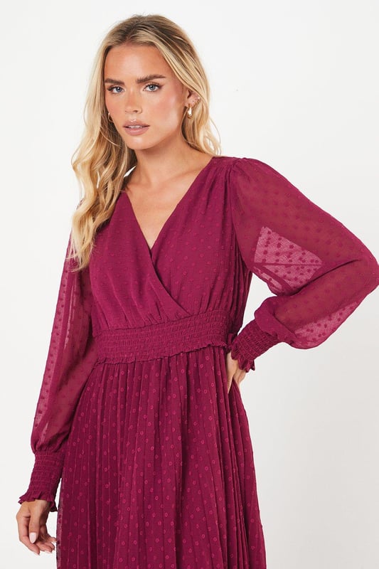 Petite Dobby Chiffon Wrap Midi Dress