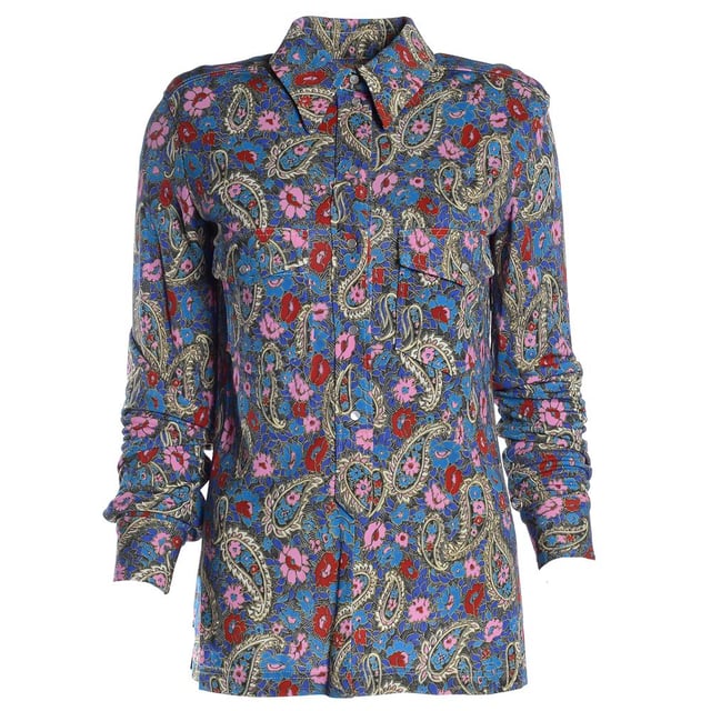 100% Viscose. Button Up. Long Sleeved, Collar.