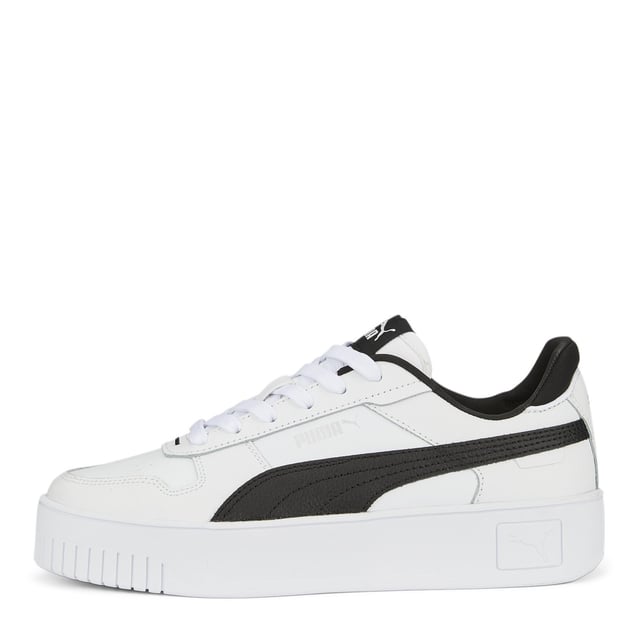 PRODUCT STORY: Streetwear-inspired design and a slightly elevated platform make these Carina's perfect for everyday outfits. FEATURES & BENEFITS: SOFTFOAM+: Step-in comfort sockliner designed to provide soft cushioning thanks to its extra thick heel; Recycled Content: The upper of this shoe is made with at least 20% recycled materials as a step toward a better future; DETAILS: Leather upper; Rubber midsole; Rubber outsole; PUMA Formstrip on the medial and lateral sides; PUMA Cat Logo on the heel;