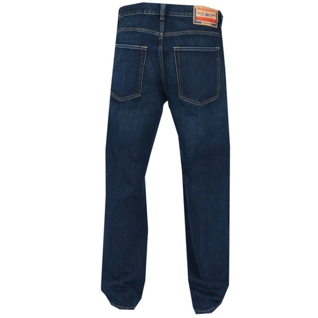 Diesel Blue Jeans , Regular Waist, Straight Leg, Button Fly , 100% Cotton, Large Branded Badge, Regular Fit, 5 Pocket Jeans, Brand Embossed Diesel Badge