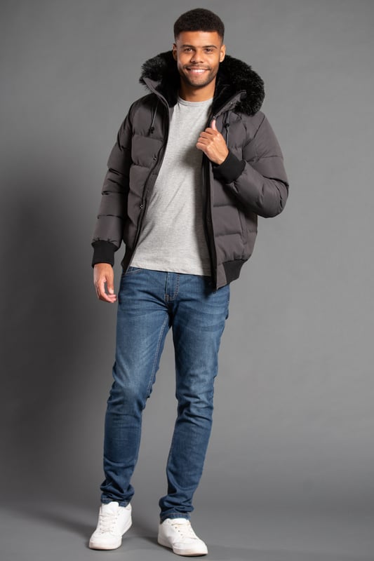 Padded parka jacket with faux fur hood top