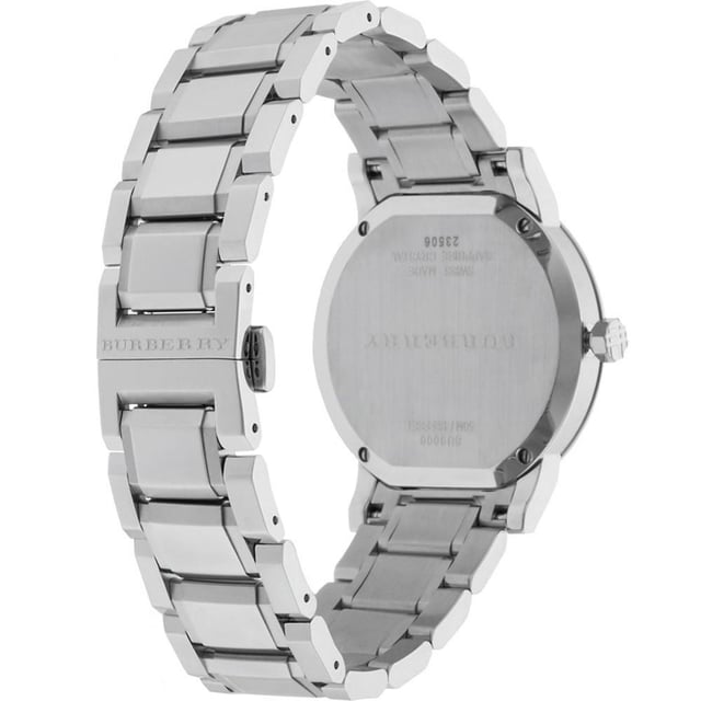 Specification Details Brand Burberry Model BU9000 Barcode Number 822138032971 Gender Unisex Case Diameter 38 mm Case Material Stainless Steel Case Colour Not specified Dial Colour Silver Band Material Stainless Steel Band Colour Not specified Movement Quartz Chronograph No Water Resistance 5 ATM