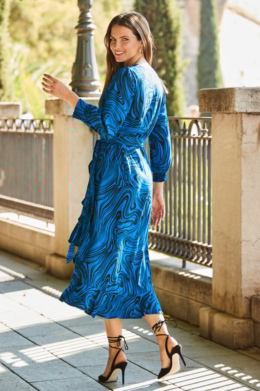 Blue silk yves outlet saint laurent wrap dress