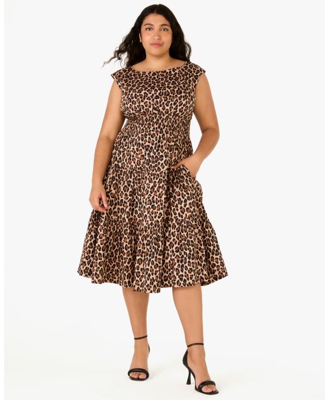 Spotted Leopard Blaire Midi Dress,  Length: 110.00 Cm