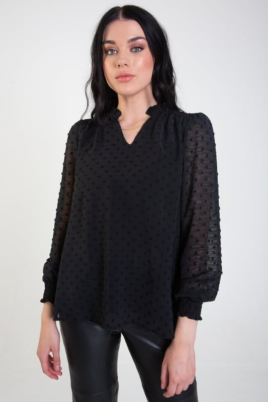 Dobby Chiffon Long Sleeve Blouse