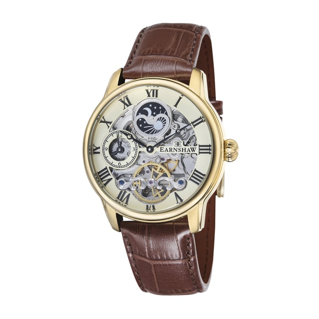 COLLECTION: LONGITUDE AUTOMATIC SKELETON
MODEL: ES-8006-06
MOVEMENT: AUTOMATIC SKELETON 
CASE MATERIAL: STAINLESS STEEL
CASE DIAMETER (MM): 44
CASE THICKNESS (MM): 14
CASE SHAPE: ROUND
CASE COLOR: GOLD
DIAL COLOR: CREAM
BAND: GENUINE LEATHER STRAP
BAND COLOR: BROWN
BUCKLE: STRAP BUCKLE
BAND WIDTH (MM): 22
WATER RESISTANCE: 5 ATM
WATCH WEIGHT (G): 100
WARRANTY: 2 YEARS INTERNATIONAL WARRANTY