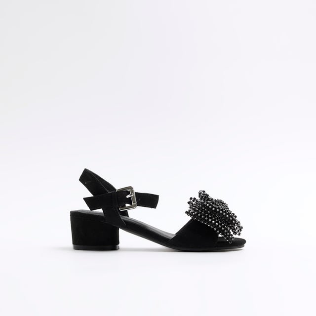 River Island Girls Sandals Black Diamante Bow
