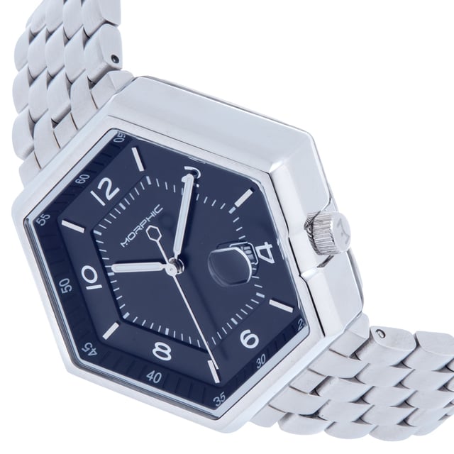 316L Surgical-Quality Stainless Steel Case; Japanese Miyota 2115 Quartz Movement; Non-Glare Scratch-Resistant Mineral Crystal; Logo-Engraved Stainless Steel Caseback; 316L Surgical-Quality Stainless Steel Bracelet; Logo-Engraved Stainless Steel Clasp; Luminous Hands; Magnified Date Indicator; 45mm Case Diameter; 5 ATM Water Resistance;