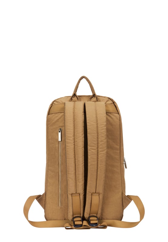 The Zip Around Nylon Backpack is the go-to bag for everyday essentials. The classic silhouette is cut in our signature nylon featuring a flap over zip pocket to the front. Inside features a 15” padded laptop sleeve with additional internal pockets for organised storage. Features: , Zip top opening, Front flap over zip pocket, Rear zip pocket, SMITH & CANOVA antique brass logo, Branded antique brass zips, Padded grab handle, Adjustable padded backpack straps, Internal 15 inch padded laptop sleeve, Internal zip pocket, 2 Internal mobile phone slip pockets - fits normal and plus size smart phones, 2 Internal pen slip pockets Style Ref: 92681 TAN