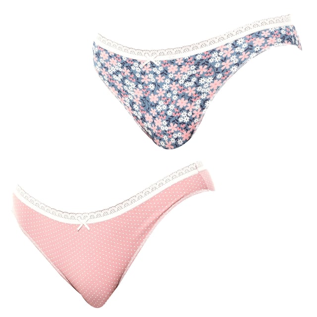 Pack of 2 Mini Coquettes Cotton Panties - Janira.

 Renew your lingerie collection with the Pack of 2 Mini Coquettes Panties from Janira, designed to offer a perfect combination of comfort and style.

 These panties are made from high-quality, soft cotton, ensuring a comfortable feeling all day long, whilst taking care of your skin with a breathable and natural fabric.

 Each panty features a thin, delicate lace trim at the waist, which adds a subtle touch of femininity and elegance. The lace detail highlights the flirtatious and sophisticated design, ideal for women looking for basic lingerie with a special touch.

 The pack includes two panties in different prints, perfect for adding variety to your lingerie wardrobe.

 These panties adapt to different styles and occasions, always maintaining a modern and elegant look.
 Composition: 95% Cotton, 5% Elastane
 Care:
- Hand wash or delicate cycle.
 - Use mild detergent.
 - Do not use bleach.
 - Air dry.
 - Do not iron.