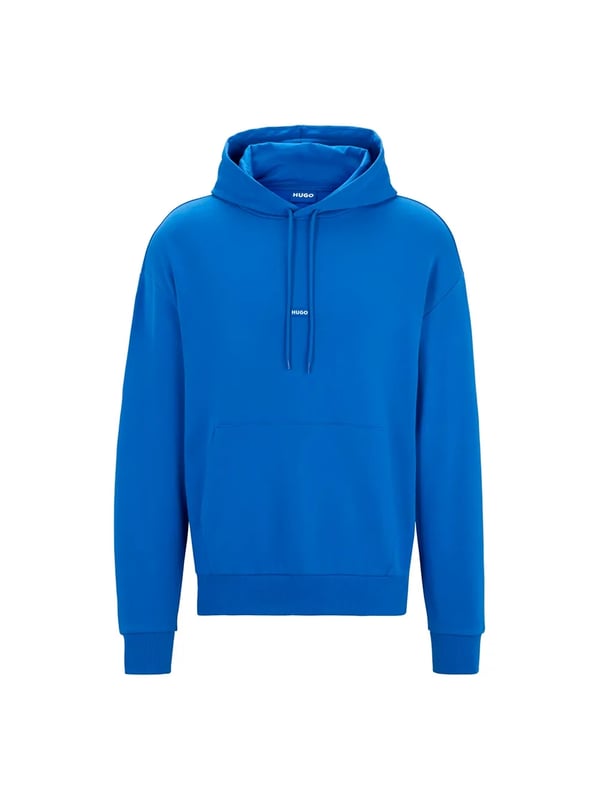 Mens HUGO Nalonso Cotton-Terry Hoodie with blue logo label in open blueStep up your style with this signature hoodie by HUGO Menswear. Crafted in French-terry cotton with a kangaroo pocket. - Blue logo label. - Regular fit.- Hooded- Long sleeves- Ribbed cuffs- 100% Cotton.  Machine washable- Ref: 50522374-493