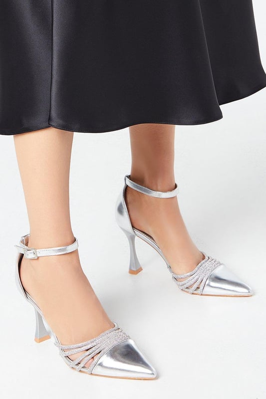 London Diamante Stiletto Heeled Court Shoes