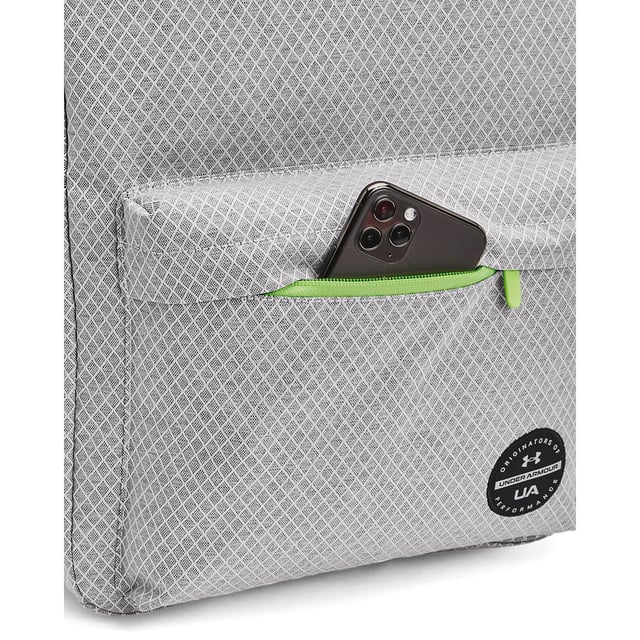 UA Storm technology delivers an element-battling  highly water-resistant & stain-resistant finish- Laptop sleeve holds up to 15 inch MacBook Pro® or similarly sized laptop- Padded back panel & shoulder straps for added comfort- Ultra-durable & lightweight ripstop body fabric with reflective trims- Large  zippered valuables pocket at the front & side water bottle pocket- Top grab handle- Jacquard wordmark webbing across top- Style #: 1364187- Dimensions When Full: 11.8 inchW x 5 inchH x 17.7 inchL- Volume: 25L- 100% Polyester- Imported