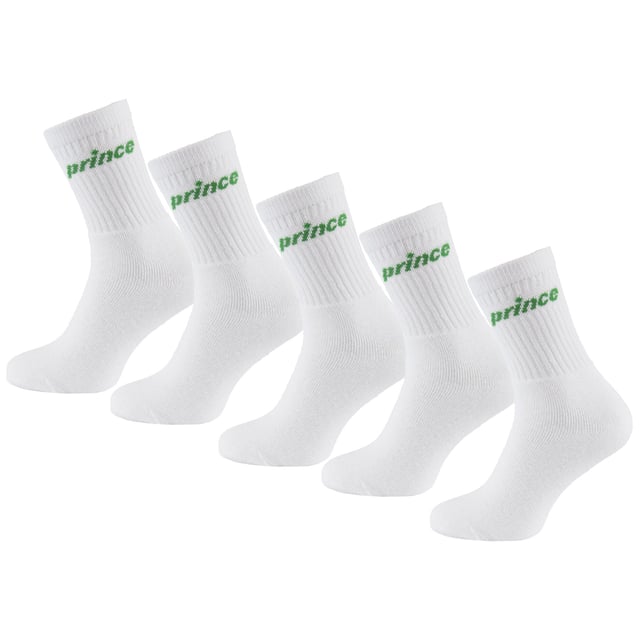Prince Tennis White/Green 5-Pack Cushioned Mens Crew Socks MSHPR126
