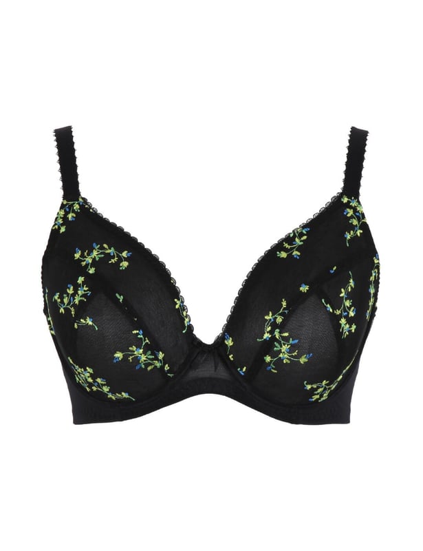 Step into your own personal meadow of beauty and grace with the Panache Meadow plunge bra. Made for the bold and confident woman, this is not your average plunge bra. It's a piece of art, crafted with intricate details and designed for the ultimate support and comfort. Its non-padded, 3-piece cups adorned with delicate floral embroidery offer a natural shape while providing exceptional comfort. The bra's underwire ensures ample support, making you feel secure throughout your day. A charming mini bow at the centre adds a playful touch, complementing the overall design. Adjustable straps and a secure hook and eye closure allow for a perfect fit, tailored to your body. Pair it with matching pieces from the collection to complete your exquisite lingerie look. Elevate your wardrobe with this enchanting set, embodying a blend of sophistication and whimsical charm.  Plunge bra, 3 piece cups, Non-padded, Underwired for support, Feminine floral embroidery on cups, Rigid embroidery cups offer projection, Flirty mini bow in the centre, Flattering shape, Adjustable straps, Hook and eye closure, Matching lingerie is also available, Country of origin: China, Composition: D-G: 72% Polyamide | 22% Polyester | 6% Elastane, Composition: GG-J: 68% Polyamide | 27% Polyester | 5% Elastane, Listed in UK sizes.   Plunge Bra