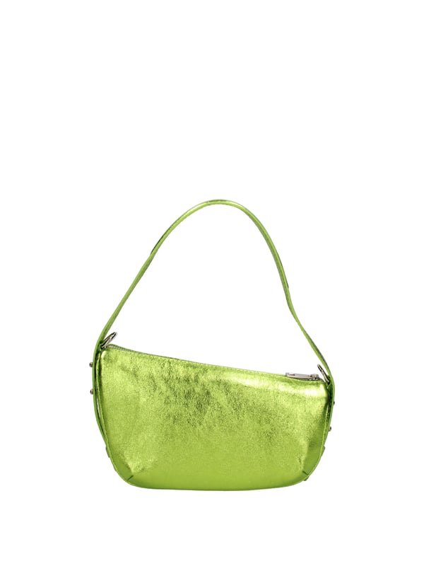 Bolso de hombro para mujeres. El cierre es con zip. Los bolsillos internos son una cremallera. Los bolsillos externos están ausentes. La correa del hombro es ajustable y extraíble en cuero. El mango está en cuero. Los compartimentos internos son uno. El material externo es de cuero laminado real. Está alineado internamente en 70% de tela de algodón: 30% de poliéster. Medidas: 26x15x10 cm. Hecho en Italia