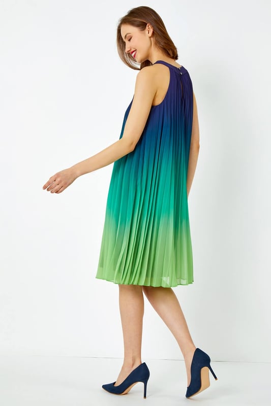 Pleated swing dress with halter neck outlet
