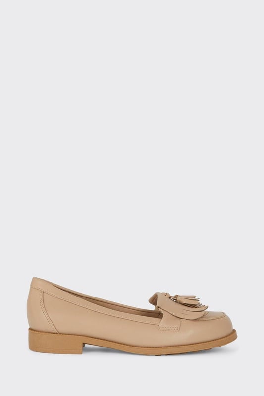 Faux leather loafers with a wide fit for added comfort
Sleek and polished design with a fringed tassel detail
Flat sole offers a versatile wear from day to night
Slip-on style for easy on and off
Synthetic lining and outsole for durability

Exude effortless sophistication with these Wide Fit Leigh Fringe Loafers from Dorothy Perkins. The faux leather construction lends a luxurious touch, while the fringed tassel detail adds a playful twist to the classic silhouette. Designed with a wide fit, these loafers offer ample room for all-day comfort. Pair them with tailored trousers for a polished office look or team them with a flowy dress for a chic weekend ensemble. Their flat sole ensures versatility, allowing you to transition seamlessly from desk to dinner.