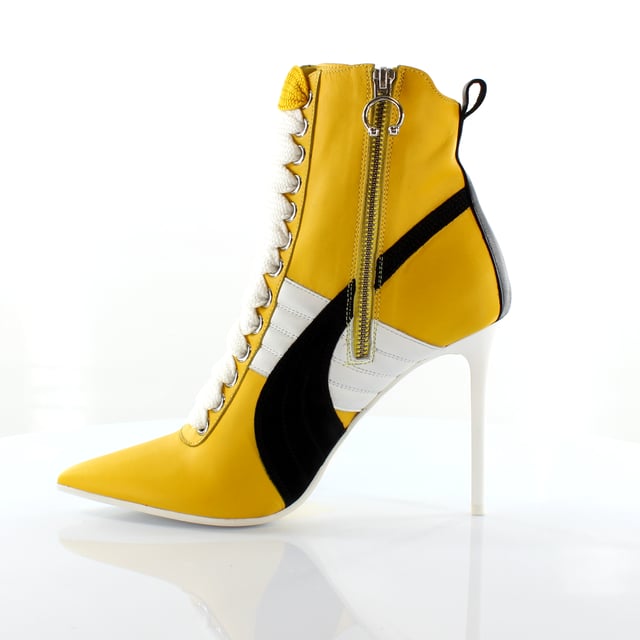 Puma Fenty by Rihanna 13 Yellow Black Leather Womens High Heel Shoes 363038 01