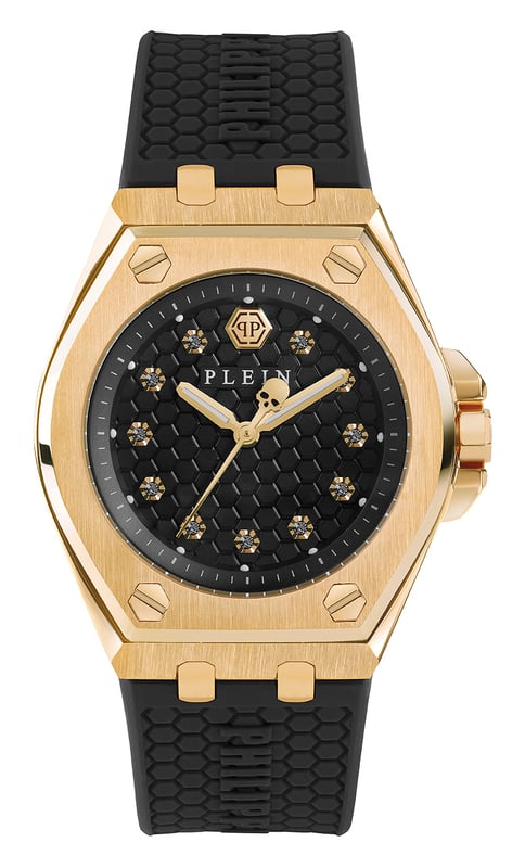 This Philipp Plein Plein Extreme Lady Analogue Watch for Women is the perfect timepiece to wear or to gift. It's Gold 38 mm Round case combined with the comfortable Black Silicone watch band will ensure you enjoy this stunning timepiece without any compromise. Operated by a high quality Quartz movement and water resistant to 5 bars, your watch will keep ticking.