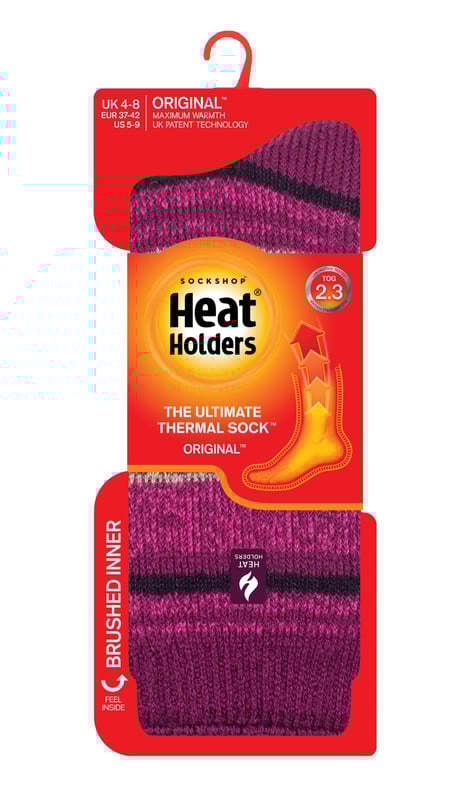Keep feet warm and toasty in these Ladies Twist Socks by Heat Holders. Wrap your feet in these fluffy, fleece thermal lined socks which you can wear every day whether you're working from home, or the office! Not only do these socks have a high tog rating of 2.3, but they have also been scientifically proven to be the warmest socks available, as they are created by UK PATENTED knitting technology. Crafted with official Heat Holders Yarn, this Japanese designed thermal yarn provides high performance insulation against cold with superior moisture breathing abilities and softness. They have also been knitted with UK PATENTED long looped cushion pile to hold warm air close to the skin. For every day comfort, Heat Holders expert brushing process maximises the amount of warm air held inside each sock for unbeatable warmth. Protect your feet from the cold with these thick thermal ladies twist socks. Available in a range of colours and designs, there's a style for every woman's fashionable needs! The vibrant colour on these socks will put a smile to any ladies face whether you're looking to treat a loved one, or yourself! Choose from Berry, Pink, Black, or Purple, Navy, and more! Warm those frosty toes with these thermal layered and cute fluffy socks. These socks are available in womens sizes 4-8 UK, 37-42 EU, 5-9 US.