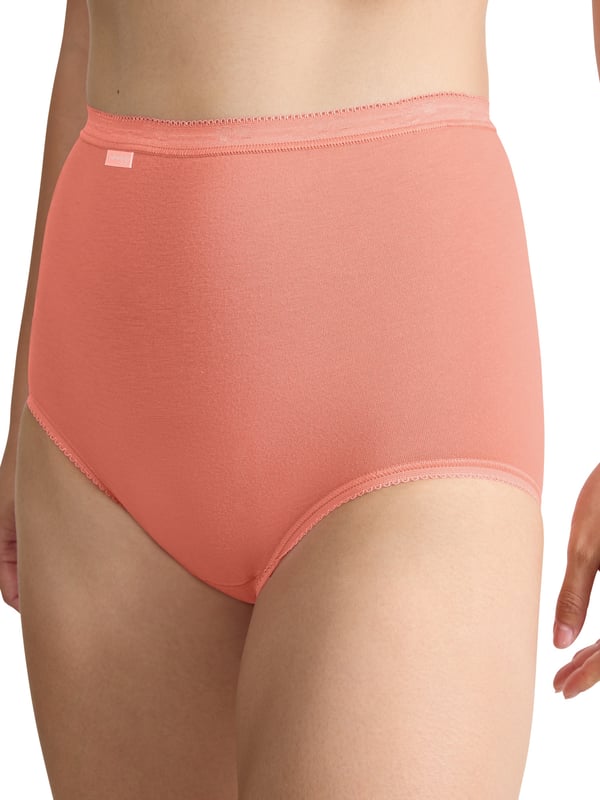 Dieser Damen-Maxi-Slip kombiniert angenehmen Komfort mit femininen Details. Gefertigt aus weichem Baumwollstretch, passt er sich perfekt an und bietet den ganzen Tag über ein angenehmes Tragegefühl. Der hohe Taillenbund und der elastische Bund sorgen für eine bequeme und sichere Passform. Ein gewebtes Label am Bund und der dezente spitzenbesetzte Saum verleihen dem Slip eine elegante Note. Im praktischen Dreierpack erhältlich, umfasst er verschiedene Farben, die Abwechslung in Ihre Unterwäschekollektion bringen. Ideal für Frauen, die auf Stil und Funktionalität gleichermaßen Wert legen. Perfekt für den Alltag und dabei stets bequem und stilvoll.