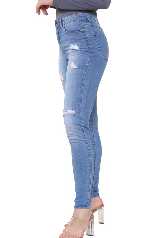 Enzo Womens Skinny Stretch Jeans, Slim Fitted Jeans With Faded Detail to Leg, Featuring 2 Front Pockets, 2 Back Pockets and 1 Coin Pocket, Zip Fly Fastening, 98% Cotton, 2% Elastane, Ideal for casual wear