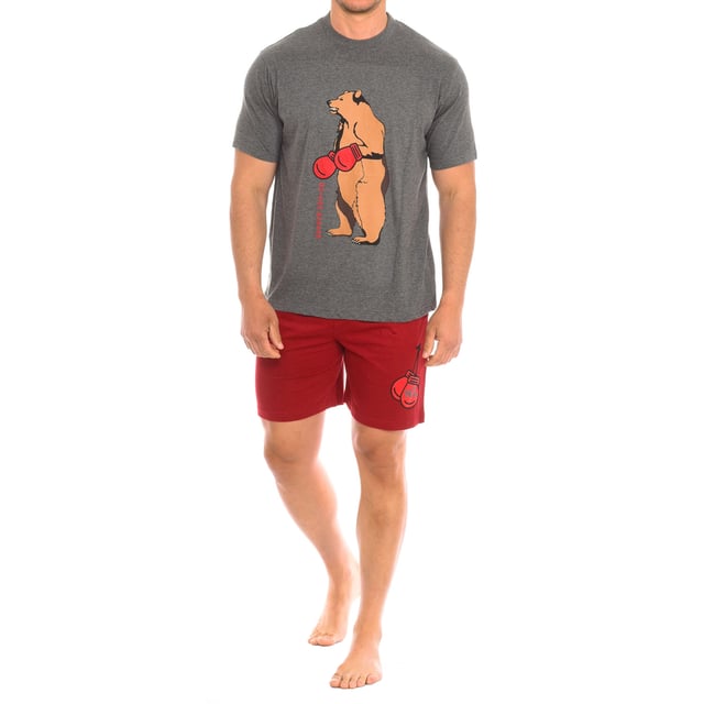Short-sleeved pajamas and shorts.
 Round neckline with ribbed finish.
 Adjustable elastic waistband.
 One open back pocket.
 Seams seen in tone.
 Composition: 100% cotton
 Care:
Wash at maximum temperature 30º.
 Dry at low temperature.
 Do not use bleach.
 Do not iron.
 Do not dry clean.