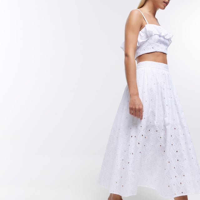 Petite white store midi skirt