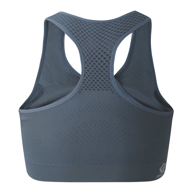Material: Elastane, Nylon, Polyamide, Polyester. Fabric: Mesh, Q-Wic, Stretch. Design: Logo, Plain. Fabric Technology: Antibacterial, Moisture Wicking, Quick Dry, SeamSmart Technology. Medium Support, Removable Padded Cups, Seamless, Shaped Cups. Back Style: Racerback. Neckline: Scoop. XS: 27 in. S: 29 in. M: 31 in. L: 32 in. XL: 34 in.