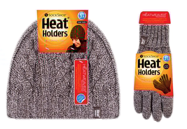 When it gets cold, you need the ultimate set of thermal gear to make sure you’re as warm as possible! Heat Holders is your solution with our ladies thermal insulated hat and glove set. Lovely, lined winter hat with superior thermal qualities, keeping your head warm throughout. Ladies Gloves These Heat Holders thermal gloves are designed to keep warm air close to the skin, keeping your hands warmer for longer. With a special Heat Holders yarn and Heatweaver plush like lining these gloves prove to have superior moisture breathing abilities whilst insulating your hands and keeping them toasty and warm The Technicalities Heat Holders Yarn – Specially developed thermal yarn provides high performance insulation against cold. It also has superior moisture breathing abilities. Heat Weaving Lining – Heat Weaver insulation is a plush fur-like thermal lining that maximises the amount of warm air held close to the skin. About Tog Ratings – The tog rating is a measurement for the thermal ability of a garment, approved by British Standard. Cable Construction – Our stretchable rib construction contours around the natural shape of your head, hands and neck for improved fit, warmth and comfort.