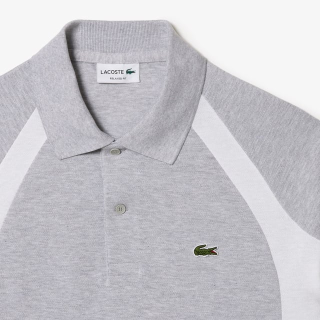 Men s Lacoste Cotton Mini Pique Colourblock Polo Shirt in Grey